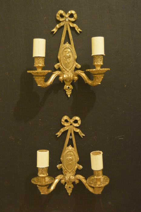 A Pair of Double Arm Brass Wall Lights 