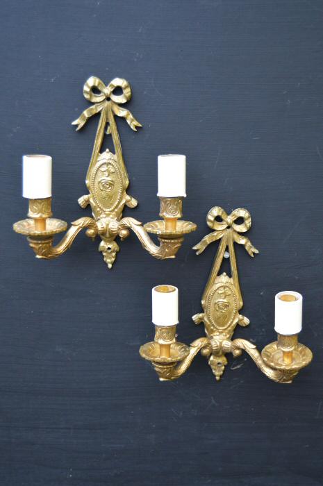 A Pair of Double Arm Brass Wall Lights 