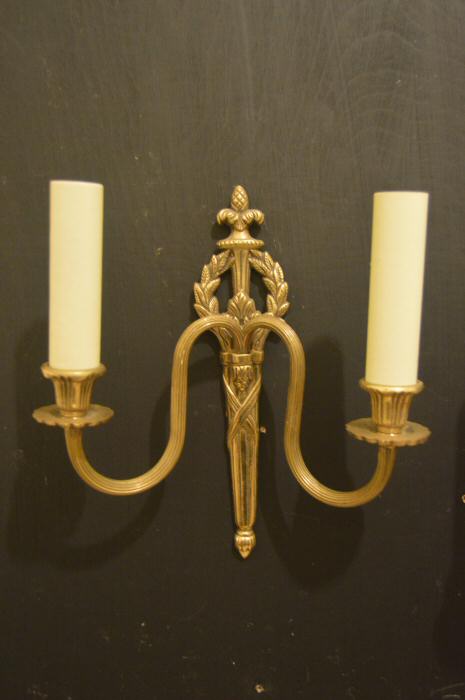 Pair of Mid Edwardian  Double Arm Roccoco Style Cast Brass Wall Lights 