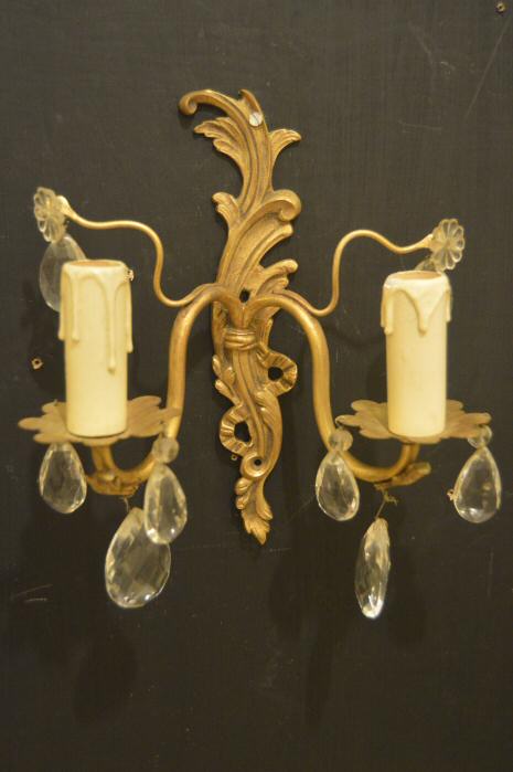 pair of double arm cast brass accanthus wall lights