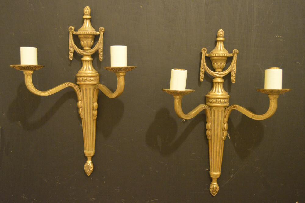 Pair of Edwardian Double Arm Cast Brass Wall lights
