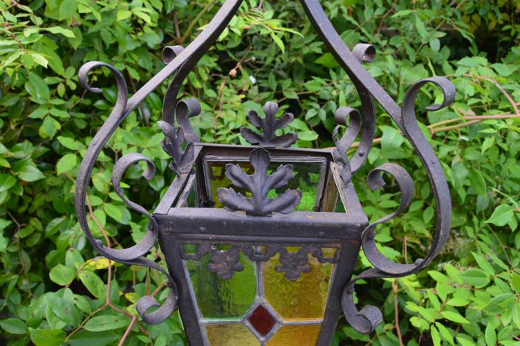 Late Victorian Wrought Iron Stained Glass Lantern