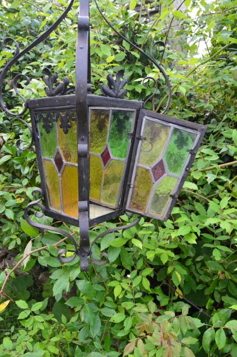 Late Victorian Wrought Iron Stained Glass Lantern