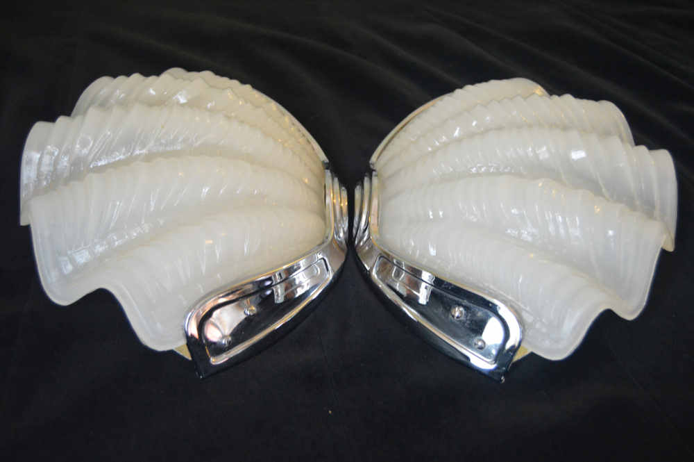 Pair of White  Art Deco Shell Wall Lights