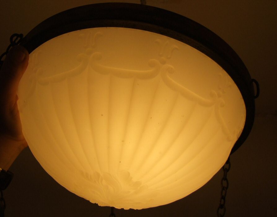 Edwardian Fluted Opaque and Copper Ceiling Light