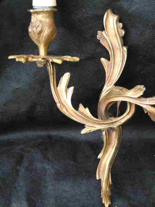 air of Mid 20th Century Double Arm Roccoco Style Cast Brass Wall Lights 