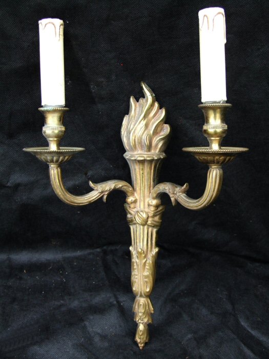 Pair of Edwardian Double Arm Cast Brass Wall Lights 