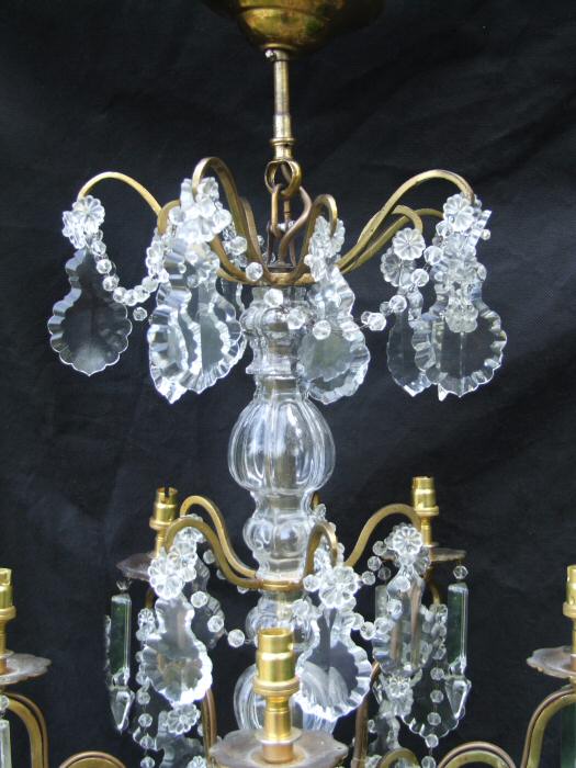 Circa 1900 A 5 arm Brass and Crystal Chandelier 