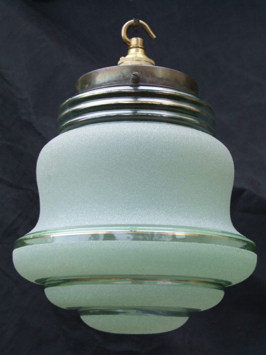 Gorgeous Art Deco Sugar Frosted Green Ceiling Light