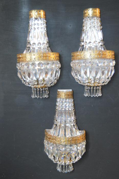 Set of 3 Very Large Crystal Purse Wall Lights 