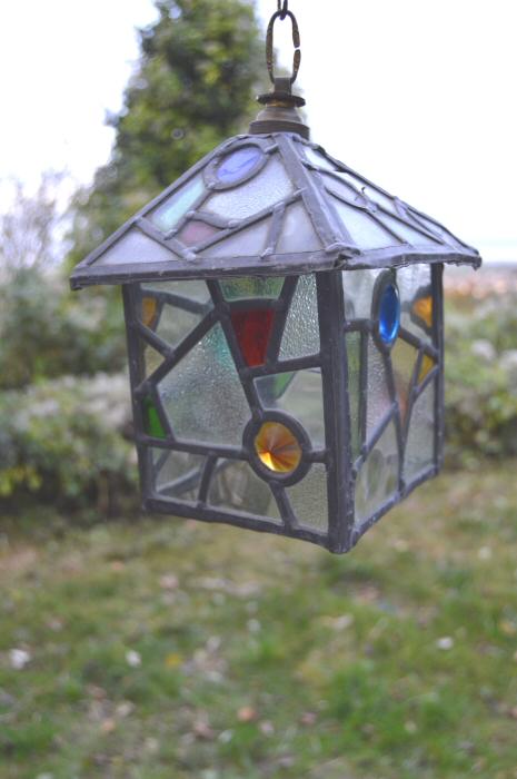 1930 pretty stain glass lantern
