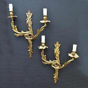 Early 20th Century Double Arm Roccoco Style Cast Brass Wall Lights