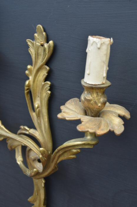 Pair of Large Double Arm Roccoco Style Cast Brass Wall Lights