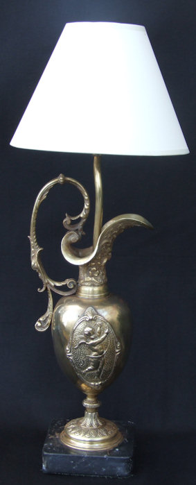 Circa Mid 20th Century solid brass and marble table lamp